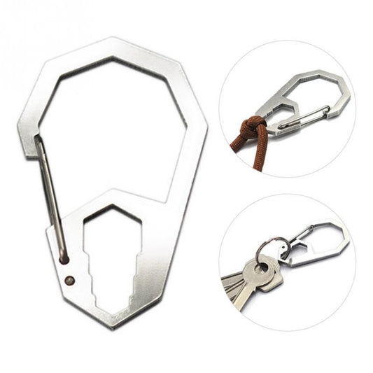 Stainless hex spanner keychain tool with brown braided cord and mini wrench