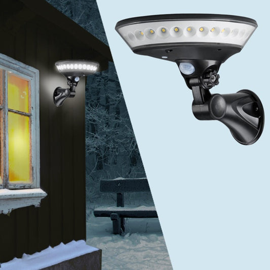 Black solar wall-mounted porch light with adjustable motion-sensor head and LED panel