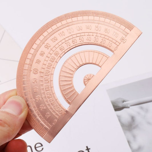Copper metal angle protractor ruler with degree scale and inner cutout