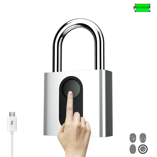 White metal fingerprint padlock with U-shaped shackle and finger-touch sensor