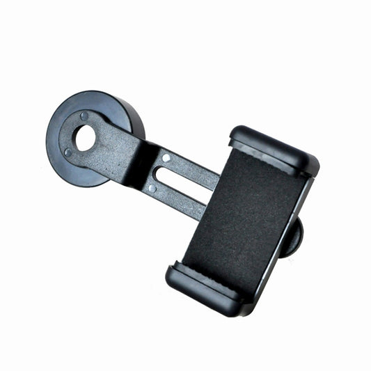 Metal telescope phone holder clip with circular ring and black phone clamp.