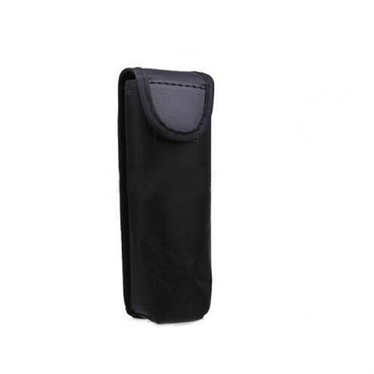 Black padded telescope carrying case with flap top and stitched trim