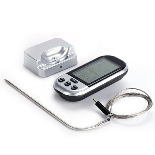 Digital probe thermometer kit with metal probe, control unit, and connected cable