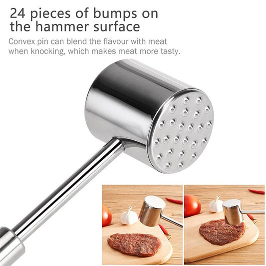 Stainless steel hammer head with raised round studs for tenderizing meat