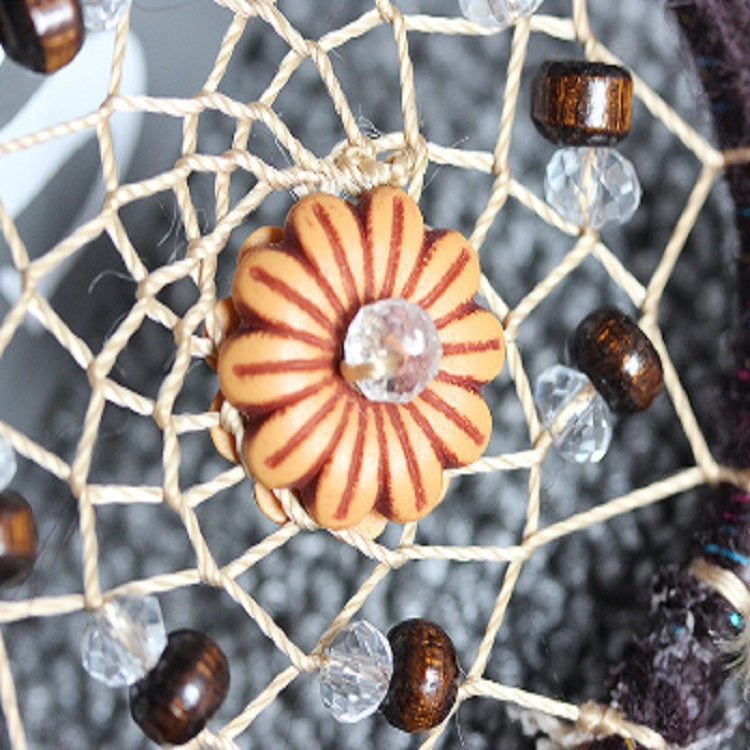 Dream catcher net with round flower charm and crystal beads