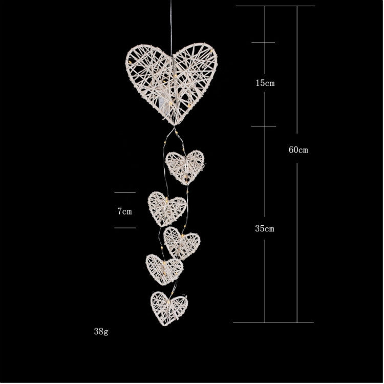 Rattan heart bell hanging ornament with heart design hearts, length 60cm
