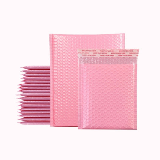Pink bubble mailer bags, co-extrusion style, stacked set for shipping protection