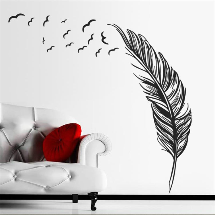 Black feather wall sticker with small swirling bird shapes