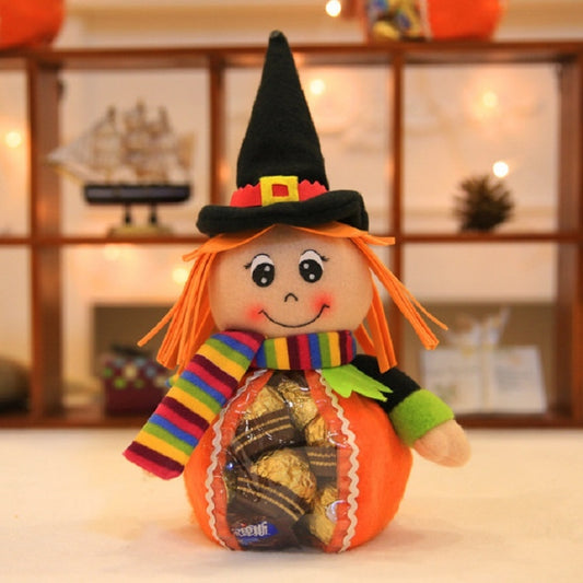 Halloween plush scarecrow candy backpack with transparent zip pouch and cartoon face