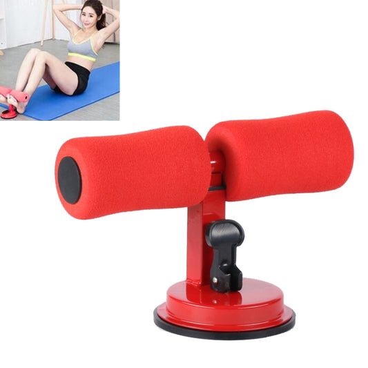 Height adjustable sit-up auxiliary machine with red foam rollers and suction base