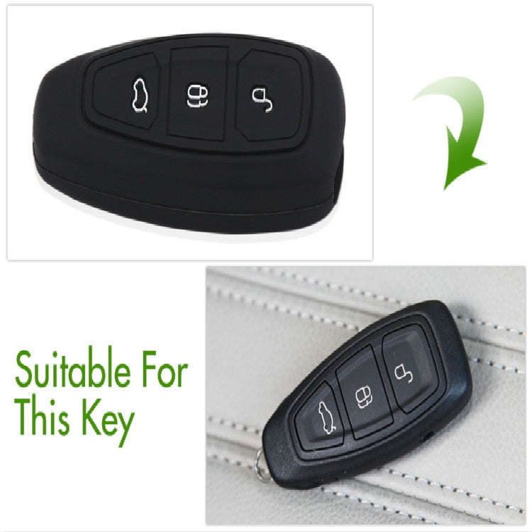 Black silicone car key cover with three button icons and oval opening at the bottom