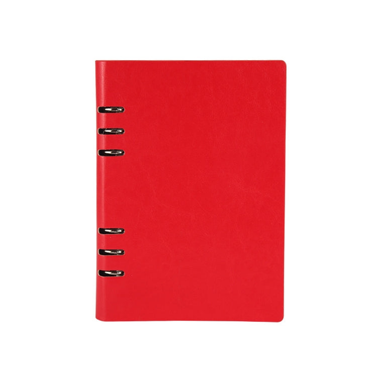 Loose-leaf business notepad inner notebook, red cover with metal ring binder on left spine