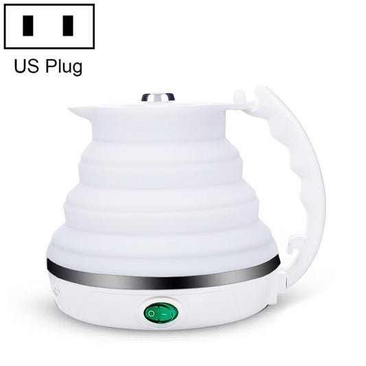 White portable folding electric kettle with handle and US plug power base