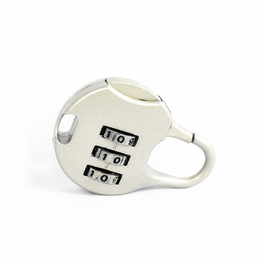 Mini digital password padlock, silver body with 3-number combination dials and ring shackle