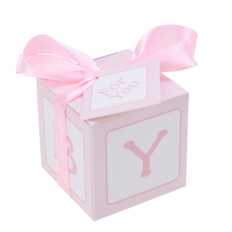 Pink candy favor box with ribbon bow, 'For You' label, and Y icon on front