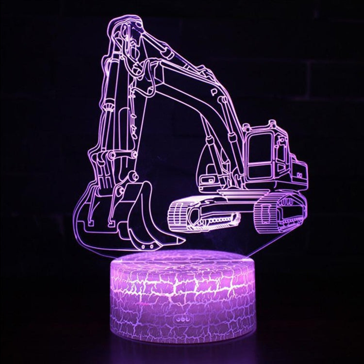 3D excavator LED lamp with purple LED outline and cracked purple-tinted base