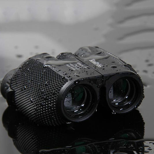 ROLISS 10x25 waterproof binoculars, black textured body with two front lenses