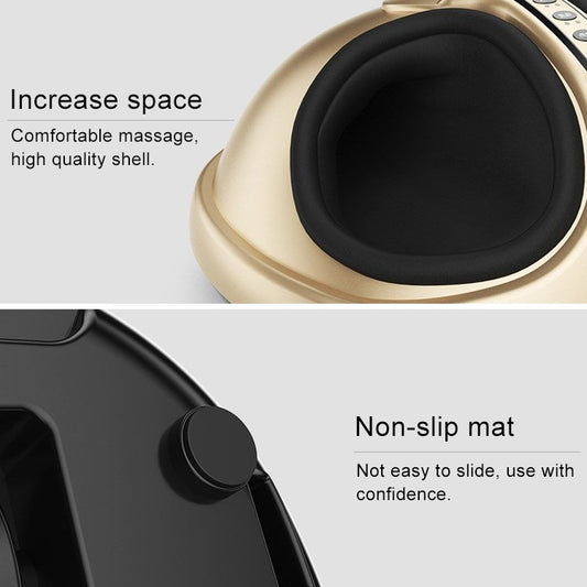Gold electric foot kneading massager with black cushioned top pad