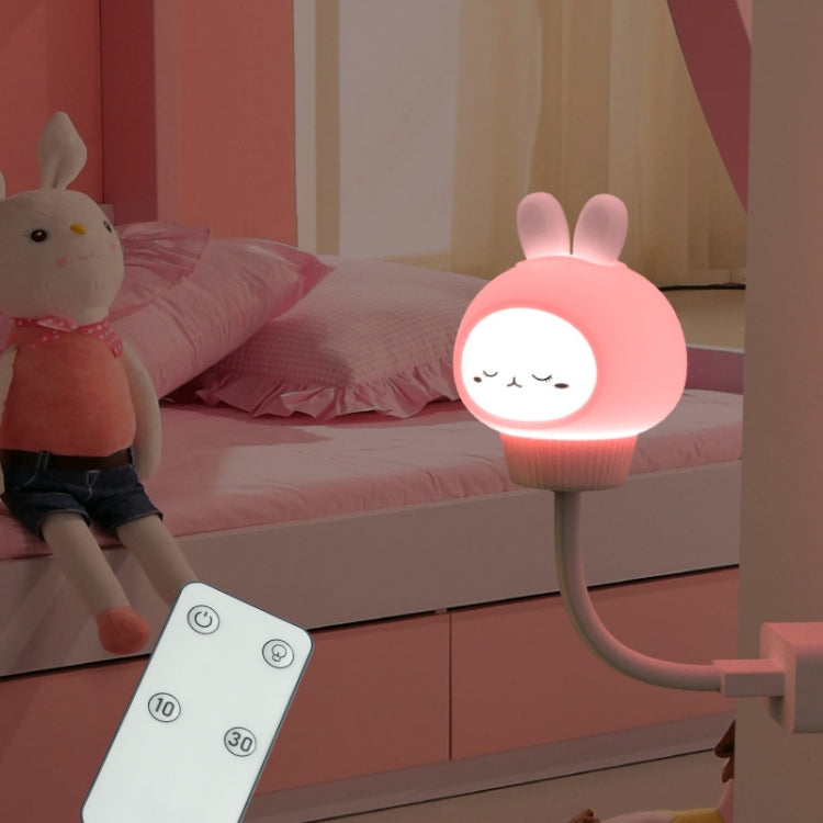 Cute pink rabbit LED night light with remote control in front