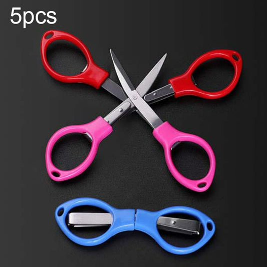 Foldable fishing scissors set with stainless steel blades and colorful plastic handles, assorted