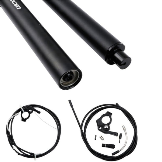 Black seatpost bottom and included wire remote components with small hardware