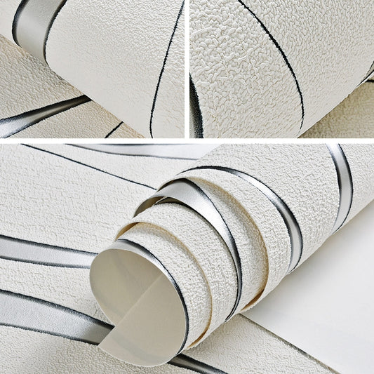 Close-up of 3D wave ripple non-woven wallpaper texture on rolled sheet