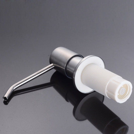 Stainless steel soap dispenser pump with white refill tube and spout