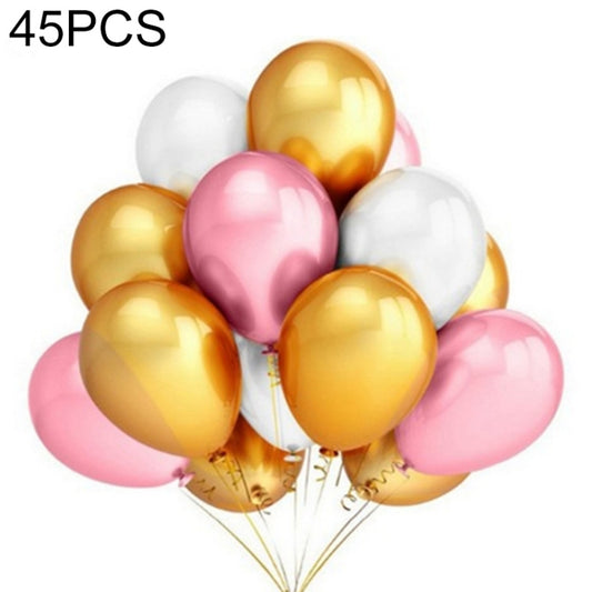 Pearl latex balloons bouquet in pink, gold, white, and silver with tied strings