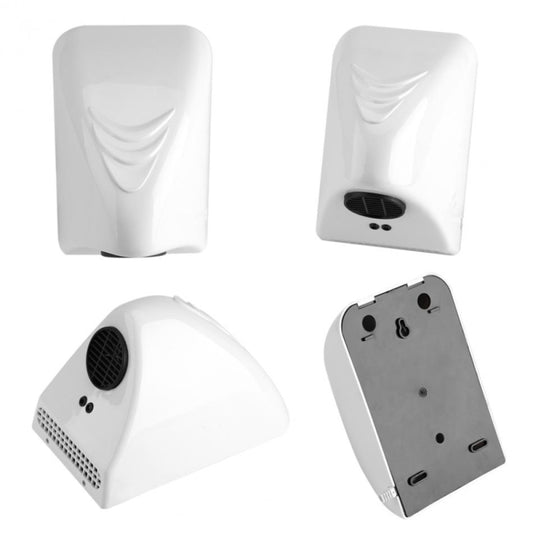 Automatic hand dryer set: front unit and back metal panel with ports