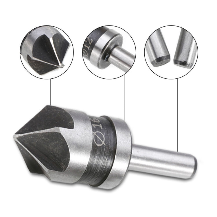 5-blade countersink drill bit with silver shank and conical cutting tip