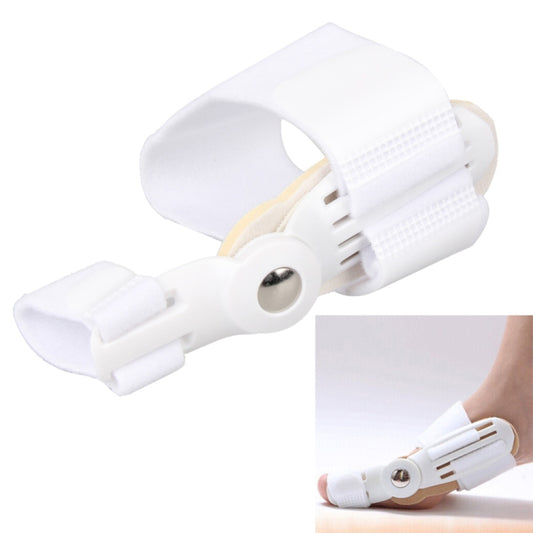 White orthopedic big toe brace with curved toe loop and center metal dial