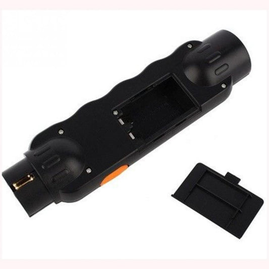 7-pin trailer plug socket tester with open compartment, black body and orange switch