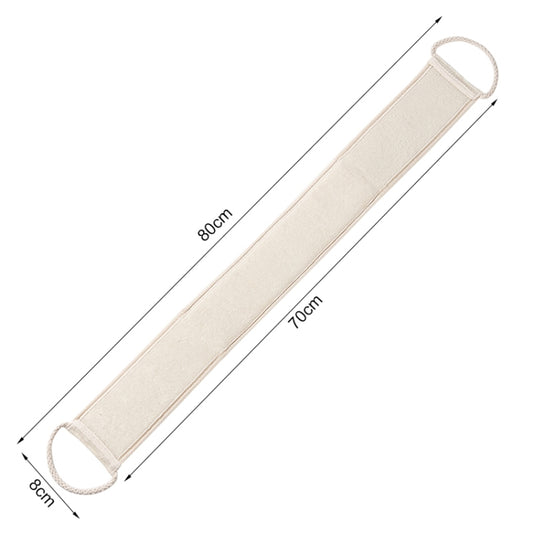 Long beige loofah bath scrubber strap with end loop handle