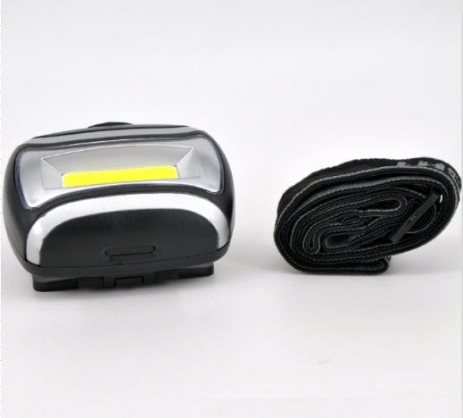 COB LED headlamp light unit with yellow LED bar and coiled black head strap