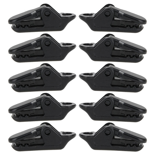 Set of 10 black plastic tent awning clamp clips with teeth grip