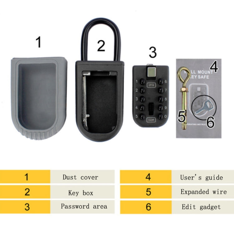 Key lock box kit parts: dust cover, key compartment, password panel, guide, wire