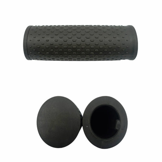 Textured silicone scooter handle grip with open end cap, dark gray/black, set of 2