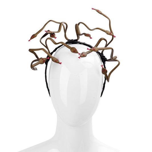 Snake-and-medusa style cosplay headband with brown coiled snakes and red accents