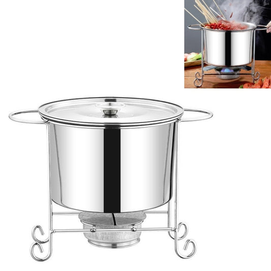 Stainless steel shabu-shabu pot with lid and alcohol burner stand, two side handles