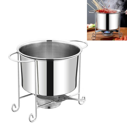Stainless steel shabu-shabu pot without lid on alcohol burner stand with support frame