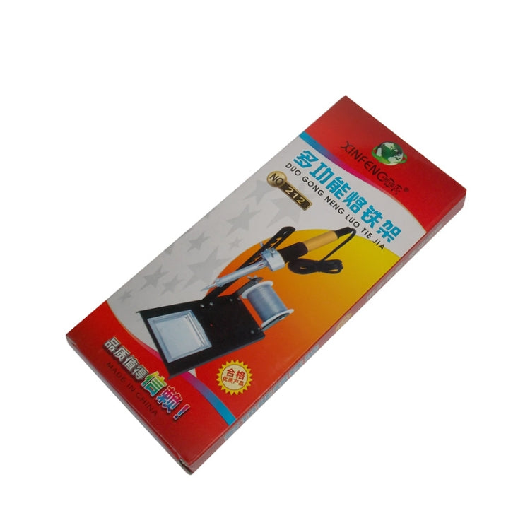 Retail packaging for soldering iron stand, red and orange box