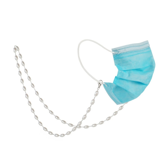 Pearl mask lanyard necklace with oval bead chain and face mask attachment