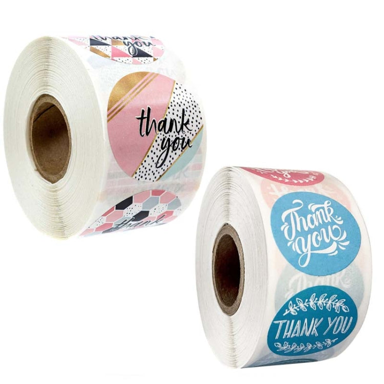 Two thank you seal sticker label rolls with pastel circle and script designs