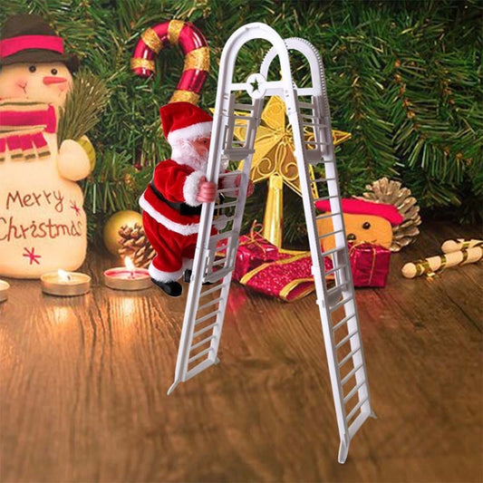 Electric Santa climbing ladder toy, white double ladder with Santa figurine and red accents