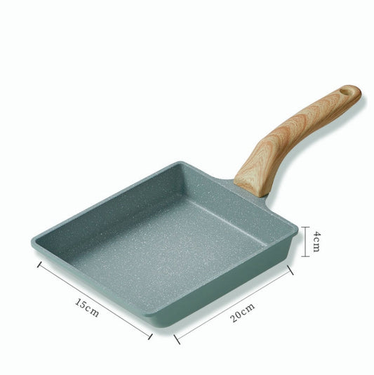 Square nonstick pan, 15x20 cm flat base, speckled dark gray with wooden handle