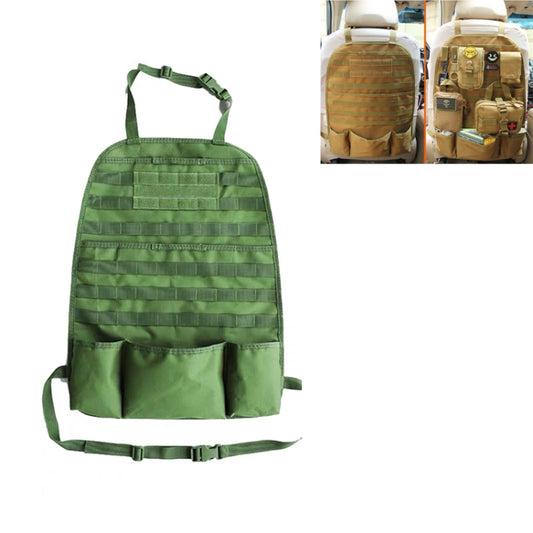Army green car seat back storage hanging bag with front pocket compartments and straps