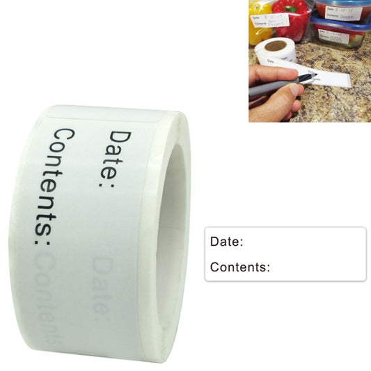 Light mint label roll with Date: and Contents: fields