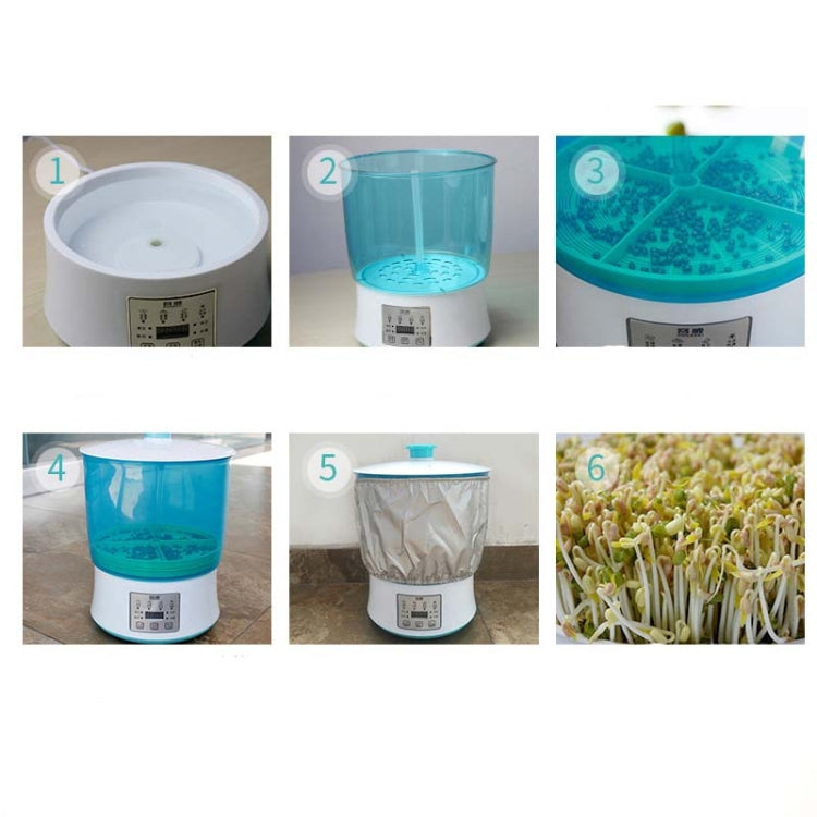 Automatic bean sprouts machine with blue barrel and white base