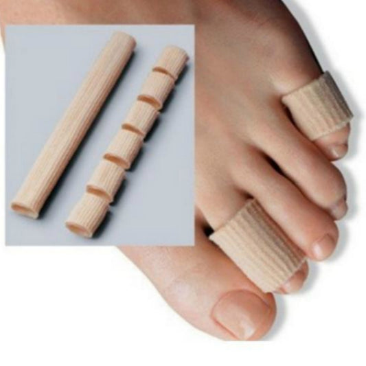 Beige silicone toe separator gloves with finger slots for toe correction