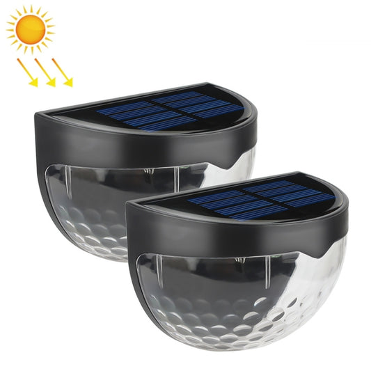 2-pack semicircular solar LED wall lights with black housing and clear lens